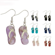 Fashion Unique Natural Amethyst Turquoise Hook Slipper Earrings